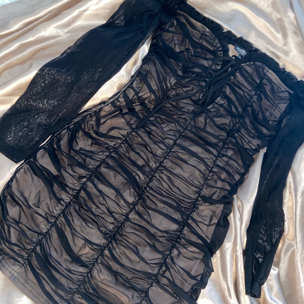Black Off The Shoulder Mesh Dress